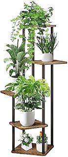 VASZOLA 5 Tier Wood Tall Plant Stand Metal Rack, Multiple Flower Pot Holder Shelves Corner Rack, Planter Shelf Display Rack Storage Organizer for Balcony Garden Indoor Outdoor (Black)