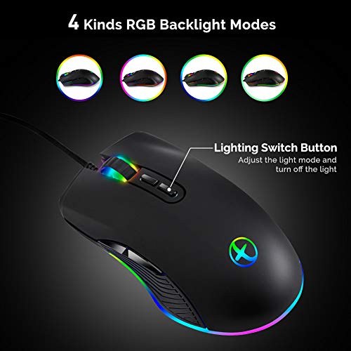 Firstmemory Usb C Mouse Type C Ergonomic Wired Mouse Rgb Gaming Mouse Optical Mice With Adjustable Dpi 800/1600/2400/3200 Compatible With Notebook, Pc, Laptop, Macbook And All Type-C Device (Black) #TOP2