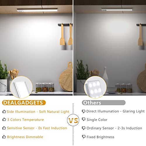Image of Under Cabinet Lights Motion Sensor 3 Color Temperatures LED Closet Light, USB-C Rechargeable Under Counter Lights Night Light for Kitchen, Wardrobe (Silver - 3 Color, 8.07 Inch - 3 Pack)