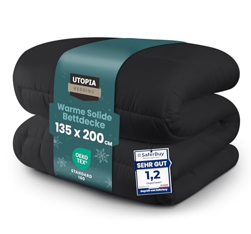 Utopia Bedding Bettdecke 135 x 200 cm Ganzjahresdecke 370 GSM Füllung atmungsaktive Schlafdecke Steppdecke Super Weiche Kuschelige (Grau)