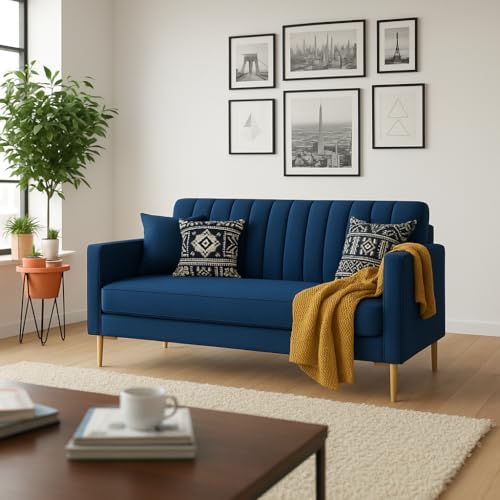 Image of 2 Seater Velum Fabric Sofa Set for Living Room, Modern Design with High Density Foam, Solid Wood Frame, Ergonomic Comfortable Seating for Home & Office (Blue, 2 Seater) | Soft foam comfort, Strong wood frame