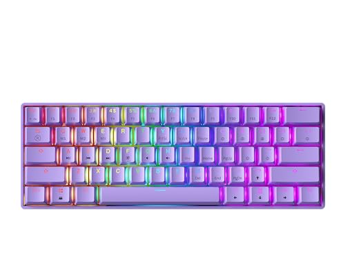 Image of GK61 Mechanical Gaming Keyboard - 61 Keys Multi Color RGB Illuminated LED Backlit Wired Programmable for PC /Mac Gamer (Gateron Optical Brown, Lavender)