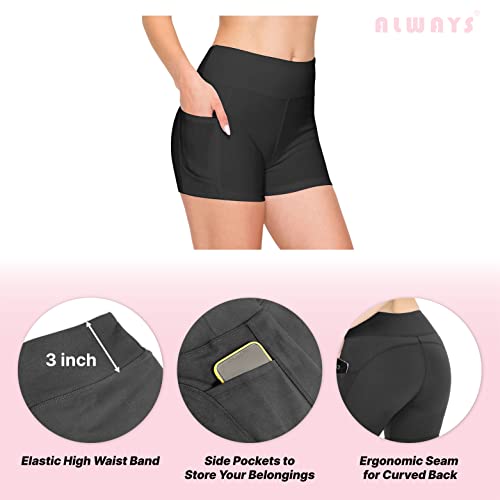 Image of ALWAYS Women's Biker Shorts Pockets - 3 inch High Waisted Soft Running Workout Yoga Pants Black L