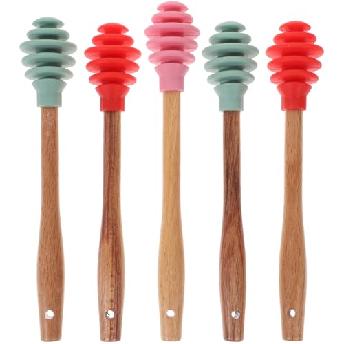 5pcs Silicone Honey Sticks: Non-Stick Honey Spoon Honey Dipper Honey Comb Sticks Honey Wand Honey Server Perfect for Charcuterie Boards and Tea