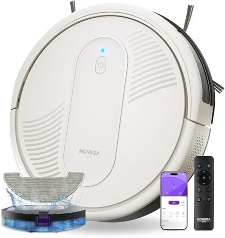 MONSGA Robot Aspirador,Robot Aspirador y Fregasuelos 4000Pa Presi...