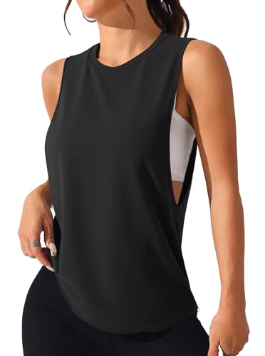 Remidoo Women's Open Side Workout Tank Top Sleeveless Shirt Crewneck Activewear