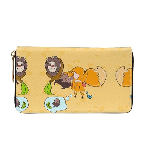 Sunflower Seed Squirrel Long leather wallet - with zipper - portable and waterproof, suitable for office, study and daily use2