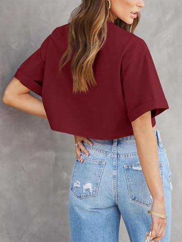 Image of Tankaneo Women Crop T-Shirts Half Sleeve Drop Shoulder Cropped Tops Y2K Casual Summer Basic Tees