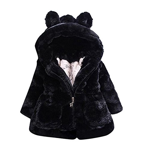 TAIYCYXGAN Baby Little Girls Winter Fleece Coat Kids Faux Fur Jacket with Hood Thicken Outwear Warm Overcoat Black 6T (140)
