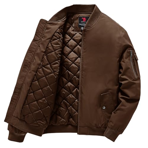 Gopune Men's Windproof Bomber Jacket Warm Water Resistant Windbreaker Winter Outwear Quilted Jackets Coats Coffee,XL