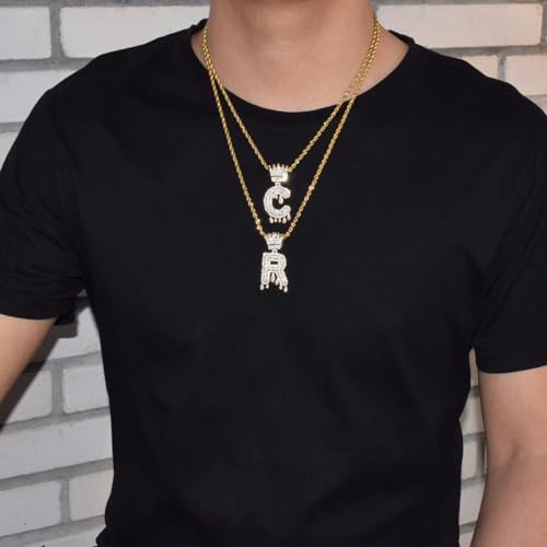 TKMIRA Gold Initial Letter Necklace for Women Men Iced Out Diamond Crown Letter A-Z Pendant Necklace with 24“ Rope Chain Hip Hop Jewelry (gold R) by TKMIRA - Used condition - Image 4