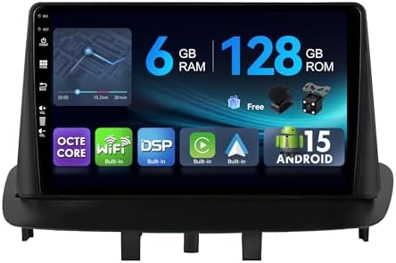 MSD 6G+128G - 9 Inch Car Stereo For Renault Megane 3 (2008-2014) | Android 15 GPS Navi Radio | Carplay Android Auto Volant Dual Band WiFi DSP DAB Bluetooth | Caméra MIC | Octa-Core 2 Din