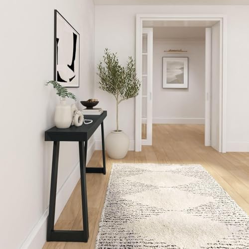 Image of Modern Solid Wood Standing Console Table for Living Room, Sofa Table Narrow Entrance Table Hallway Back Couch Living Room Lobby (Black, 100-CM Long)