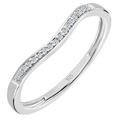 Dazzlingrock Collection Round Gemstone or Diamond Enhancer Guard Curved Style Stackable Wedding Band for Women (0.10 ctw, Clarity I2-I3) in 925 Sterling Silver