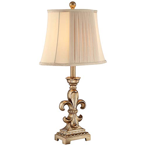 Regency Hill GV4215 Louis Traditional French Fleur-De-Lis Table Lamps 25.75 Inch High Set Of 2 Antique Gold Ivory White Pleated Bell Shade Decor thumb #8