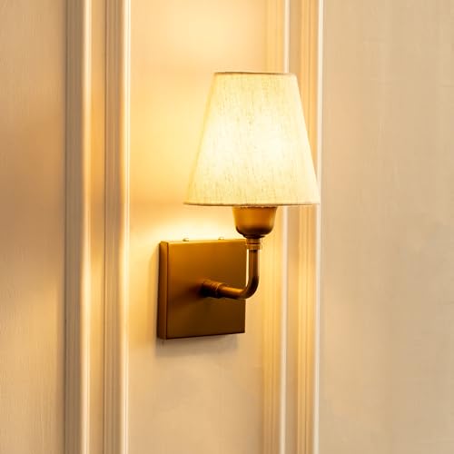 Image of Divine Trends Antique Brass Finish Elbow Wall Light with Off White Shade for Living Room, Bedroom, Home Decoration Wall Lamp Pack of 1