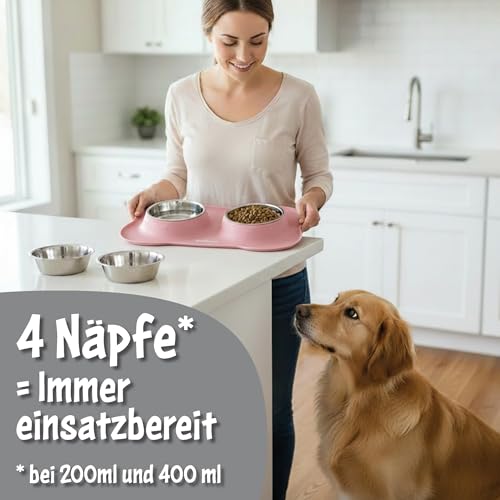 KaraLuna Napfunterlage aus Silikon mit Edelstahl Futternapf I Für Katzen & Hunde (200ml, Rosa)
