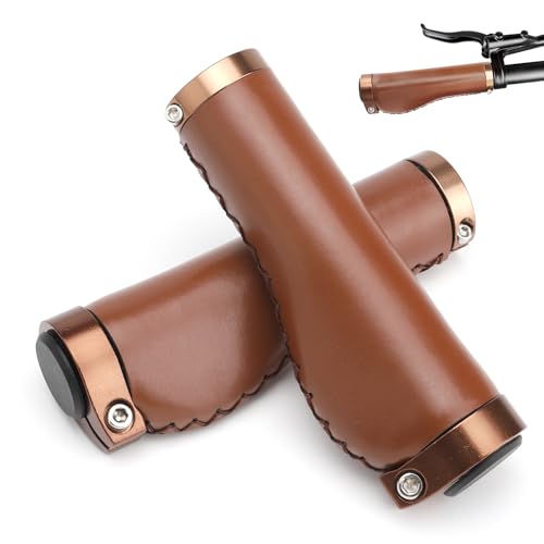 Poignées Vélo, Poignées de Guidon de vélo en Cuir Marron Ergonomique, Poignées de Vélo en...