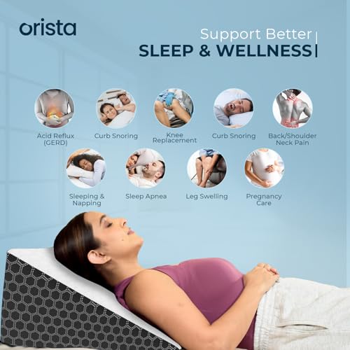 Image of Orista Wedge Pillow Made with Advance Gel Blended Memory Foam Complete Back Support, Acid Reflux, Anti Snoring, Leg Elevation, Improves Comfort and Posture | 20 x 20 x 10 Inch | White-Black Cover