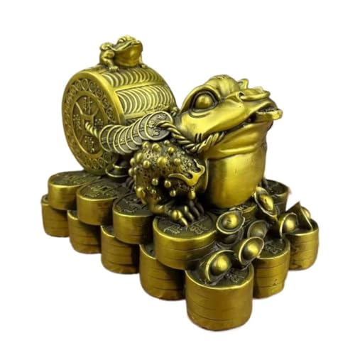 Statue feng shui crapaud dore en cuivre pour decoration de bureau