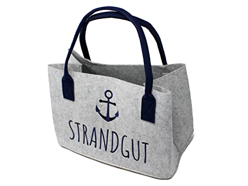 Selldorado Filztasche Shopper mit Henkel zum einkaufen- Tasche Maritim für den Strandurlaub- Filz Korb zur Aufbewahrung mit Spruch, faltbar 40 x 25 x 25 cm (Strandgut)-2