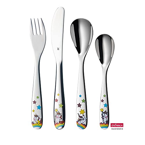 WMF Unicornio - Cubertería para niños 4 piezas (tenedor, cuchillo de mesa, cuchara y cuchara...