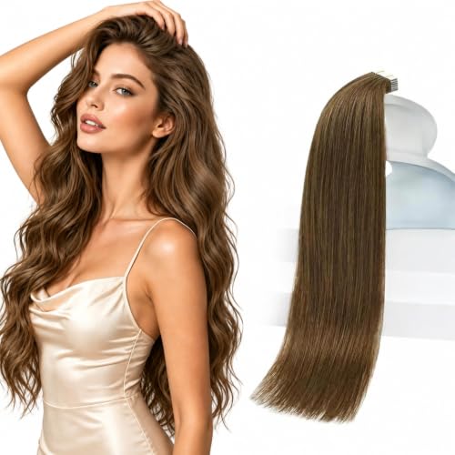 Image of Sunny Hair Tape in Hair Extensions Human Hair Golden Walnut Brown 50g 20Pcs