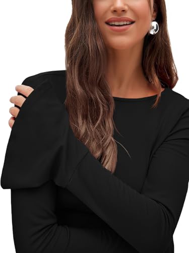 Cicy Bell Womens Long Bell Sleeve Tops Boat Neck Going Out Fitted Shirts Trendy Casual Basic Tees4