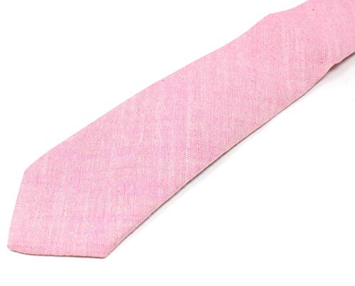 Image of Men's Chambray Cotton Skinny Necktie Tie Textured Distressed Style - 2.5 inch Width