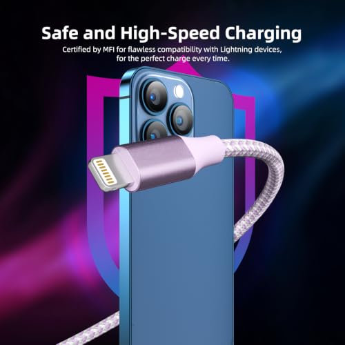 Image of 3 Pack 10 FT iPhone Charger Fast Charging Cord MFi Certified Lightning Cable Nylon Braided iPhone Charger Cord Compatible with iPhone 14 13 12 11 Pro Max XR XS X 8 7 6 Plus SE and More(Purple)