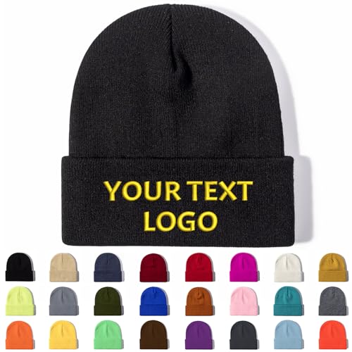 Buaodam Berretto Personalizzato, Cappellini Personalizzati Lavorati a Maglia con Ricamato Scritta Testo Logo e Motivo Stampato,Berretto Invernale Cappello Morbido Caldo per Uomo Donna