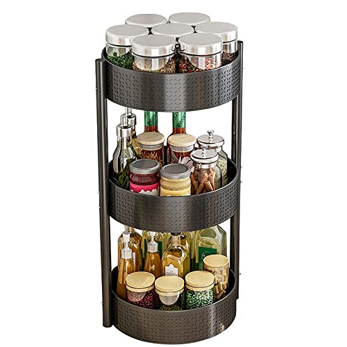 Plateau tournant en acier au carbone - Étagère à épices rotative à 3 niveaux - Support à épices pour bouteilles d'épices et épices - Plateau rotatif avec récipient en métal Cover