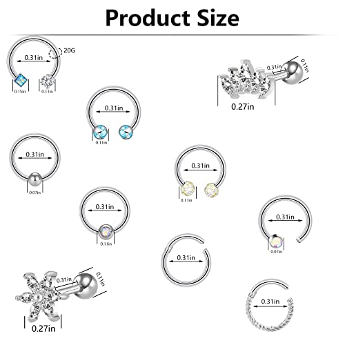 ONESING 12-25 Pcs 16G Tragus Earrings for Women Men Cartilage Earrings Labret Stud Tragus Piercing Jewelry3