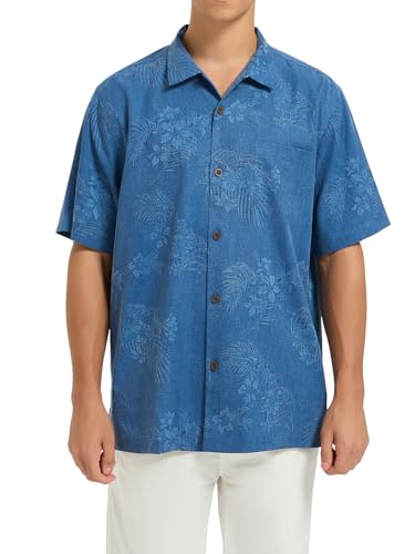 LUXSTITCH Mens Silk Shirts Short Sleeve Button Down Casual Tropical Holiday Hawaiian Shirts
