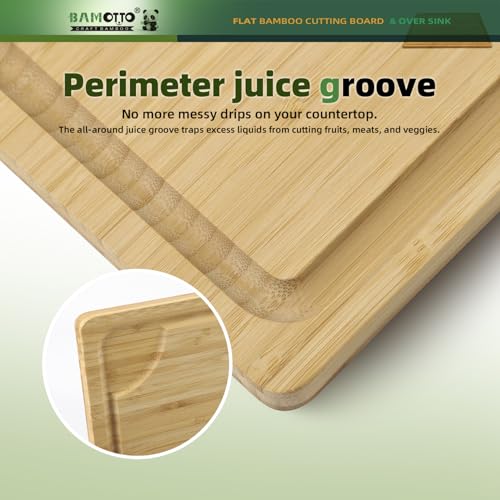 Image of BAMOTTO CRAFTBAMBOO XXL Extra Large 100% Organic Bamboo Cutting Board 24 inchx18 inch - Butcher Block Chopping /Carving Board with Handle & Juice Groove for Turkey, Meat, Vegetables, BBQ