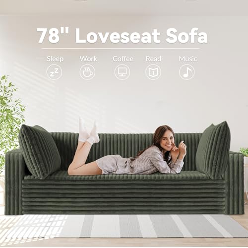 Image of HABUTWAY Folding Sofa Bed, 2 in 1 Convertible Sleeper Chair with 2 Pillows, Portable Fold Out Chair Bed with Armrest, Comfy Floor Couch, Lazy Sofa for Living Room Bedroom Dorm Home Office, Green