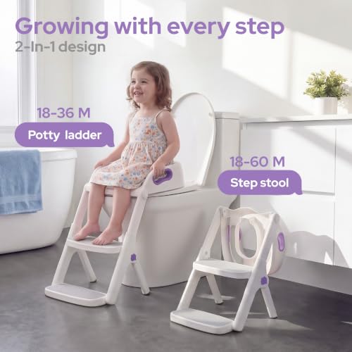Image of lalalark Potty Training Seat, 2-in-1 Toddler Toilet Seat with Steps, Upgrade Potty Step Stool for Toddler with Anti-slip Pad Step Stool, Extended Splash Guard, Foldable Potty Ladder Boys Girls, Purple