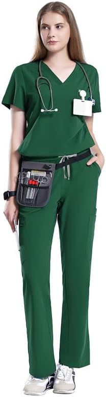 Uniforms World Track Scrubs Set for Women — Classic fit Top & Straight Pants, Yoga Waistband, 9 Pockets, Anti-Wrinkle