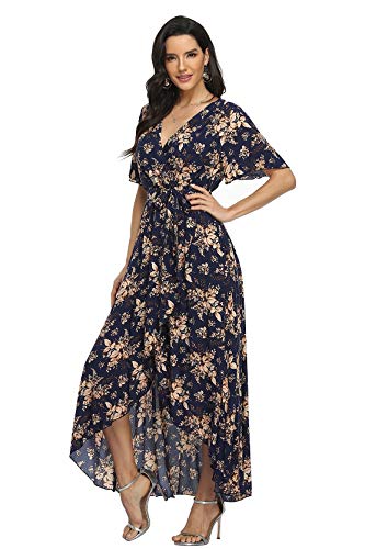 Image of VintageClothing Women's Wrap V Neck Floral Summer Dresses High Low Maxi Casual