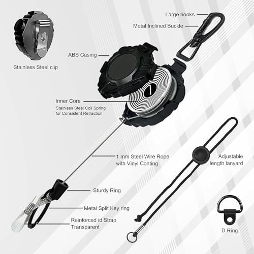 Image of CB Mic Holder Retractable Microphone Keeper Heavy Duty CB Radio Retractable Hanger Tether, 32 inch Stainless Steel Cord (2 PCS)