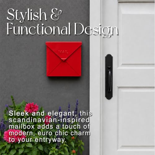 Image of NACH Mailboxes for Outside Wall Mount, 10 x 10 x 4 inch Red Mail Boxes for House Outside, Waterproof Mailboxes for Outside - Chicago Style Mail Box