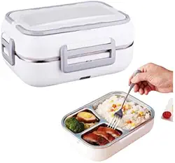 Marmita Lancheira Elétrica 110V ou 12V Veicular C/ 3 Partições em Aço Inox (Branco)