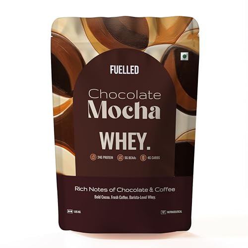 Image of FUELLED Chocolate Mocha Whey Protein Powder, 24g Protein, 5g BCAAs, (2 kg, 60 Servings), Post Workout Recovery Supplement, Gluten Free