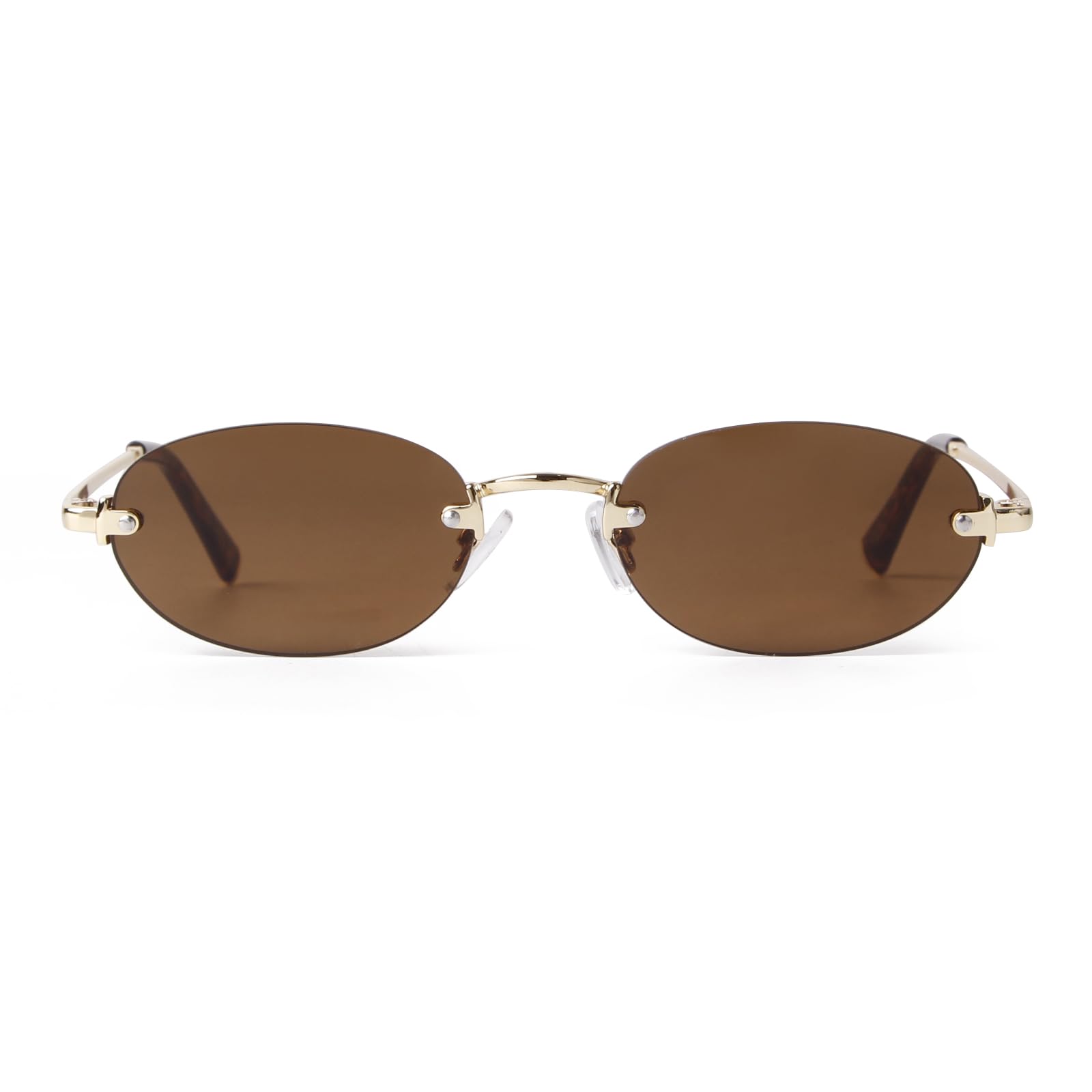 Retro Small Rimless Oval Sunglasses for Women Men