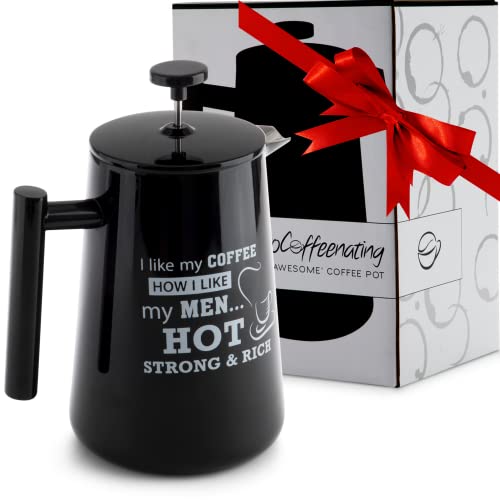 SeddonistaHome French Press Coffee Maker,Double-walled, Thermal, Insulated Stainless Steel Coffee Pot,Black Cafetiere Press Pot,Brew Hot Coffee or Use as a Coffee Pot for Cold Brew Coffee - (34oz)