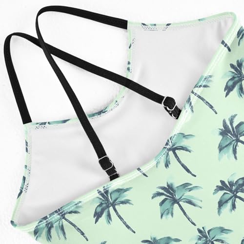 senya Girls Swimsuits One-Piece Swimwear Tie Bathing Suit Beach Summer Round Neck 7-8T Palm Trees Green Background Pattern4