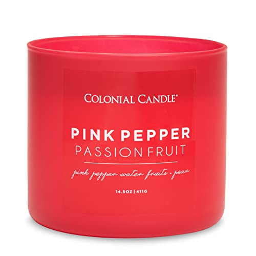 Colonial Candle Pink Pepper Passionfruit Scented Jar Candle, Pop Of Color Collection, 3 Wick, Red, 14.5 Oz - Up To 60 Hours Burn #TOP6