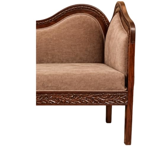 Image of Victorian Style Chaise Lounge, Tufted Cream Upholstery, Mahogany Wood Frame, Classic Living Room Furniture (Dark Walnut Brown)