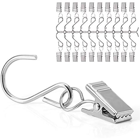 CattleyaHQ Shower Curtain Clips With Hook,Pack Of 40 Pieces,Ideal For Curtain Hook Hanger,Curtain Clips,Garden String Light Hanger Or Party Lights Clips,Photos Clips-Silver Cover