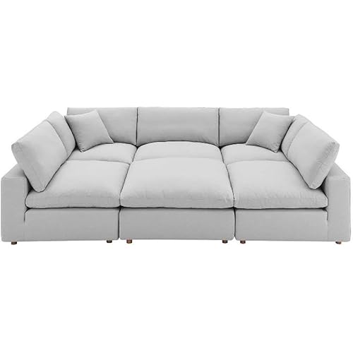 Modway Commix 6-Piece Modern Fabric Overstuffed Sectional Sofa in Light Gray
